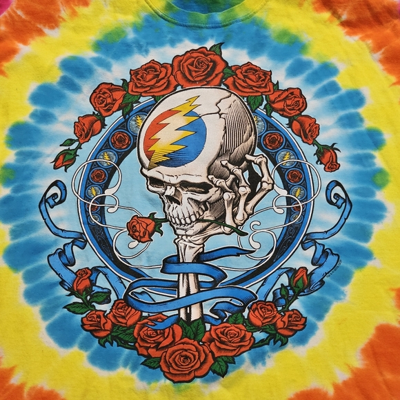 Grateful Dead Head 2018 Tie Dye T-Shirt Men 3XL Thinking Skull Skeleton Roses - Picture 2 of 6